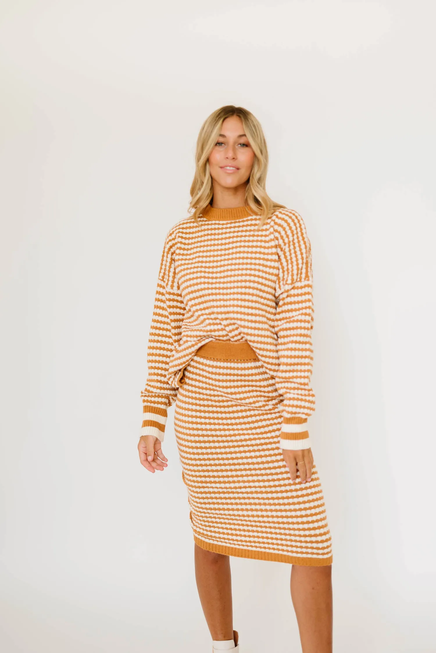 Chic Rust Harper Sweater Skirt Set - Cozy & Stylish Outfit for Effortless Elegance