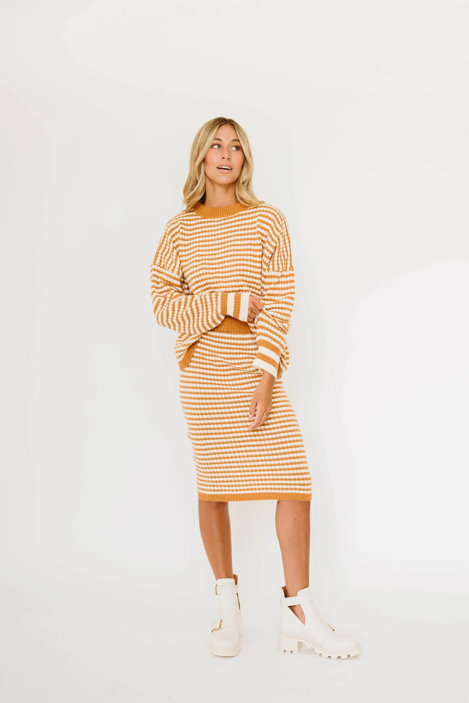 Chic Rust Harper Sweater Skirt Set - Cozy & Stylish Outfit for Effortless Elegance