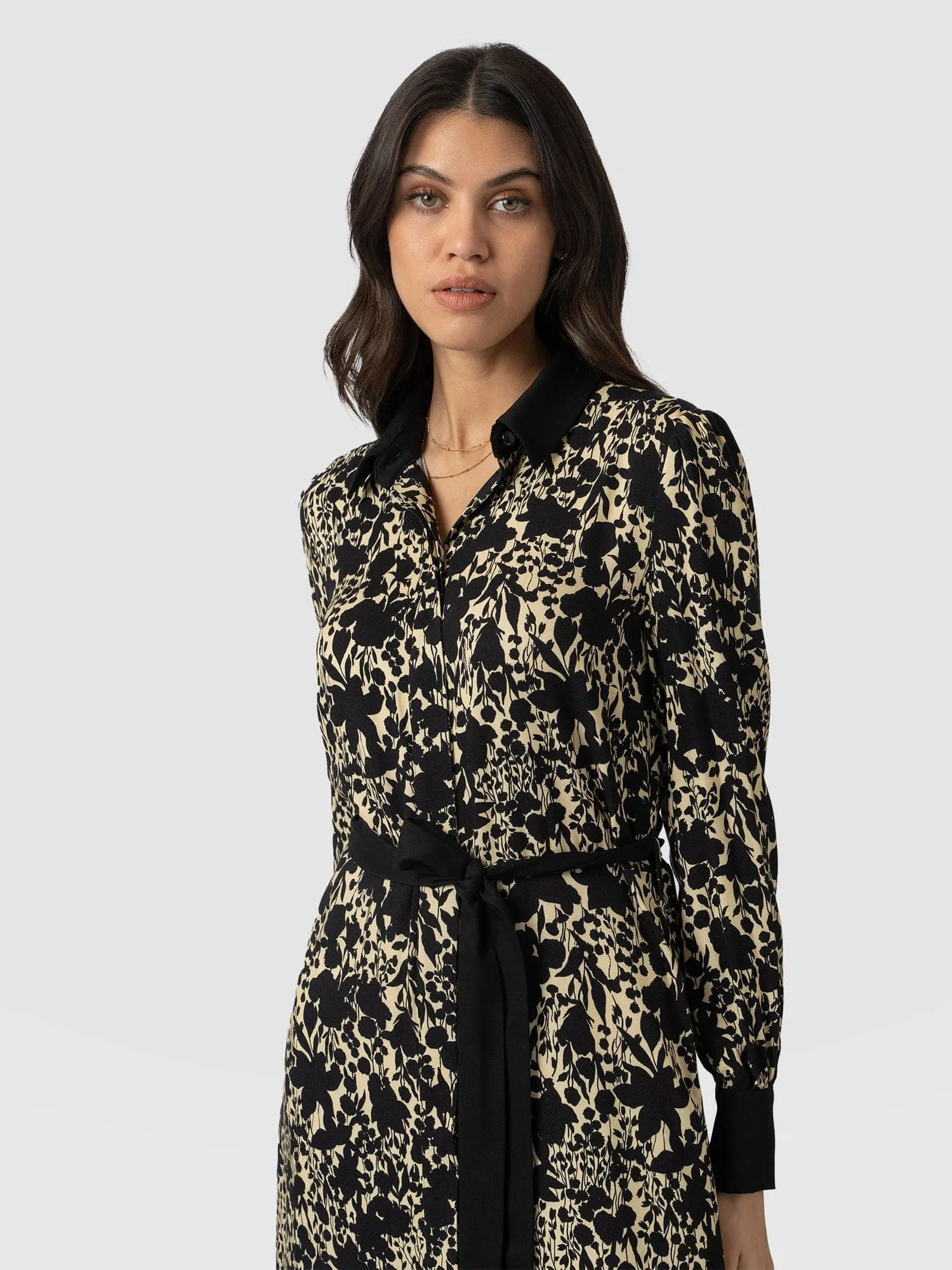 Jacqueline Shirt Dress - Yellow Black Floral