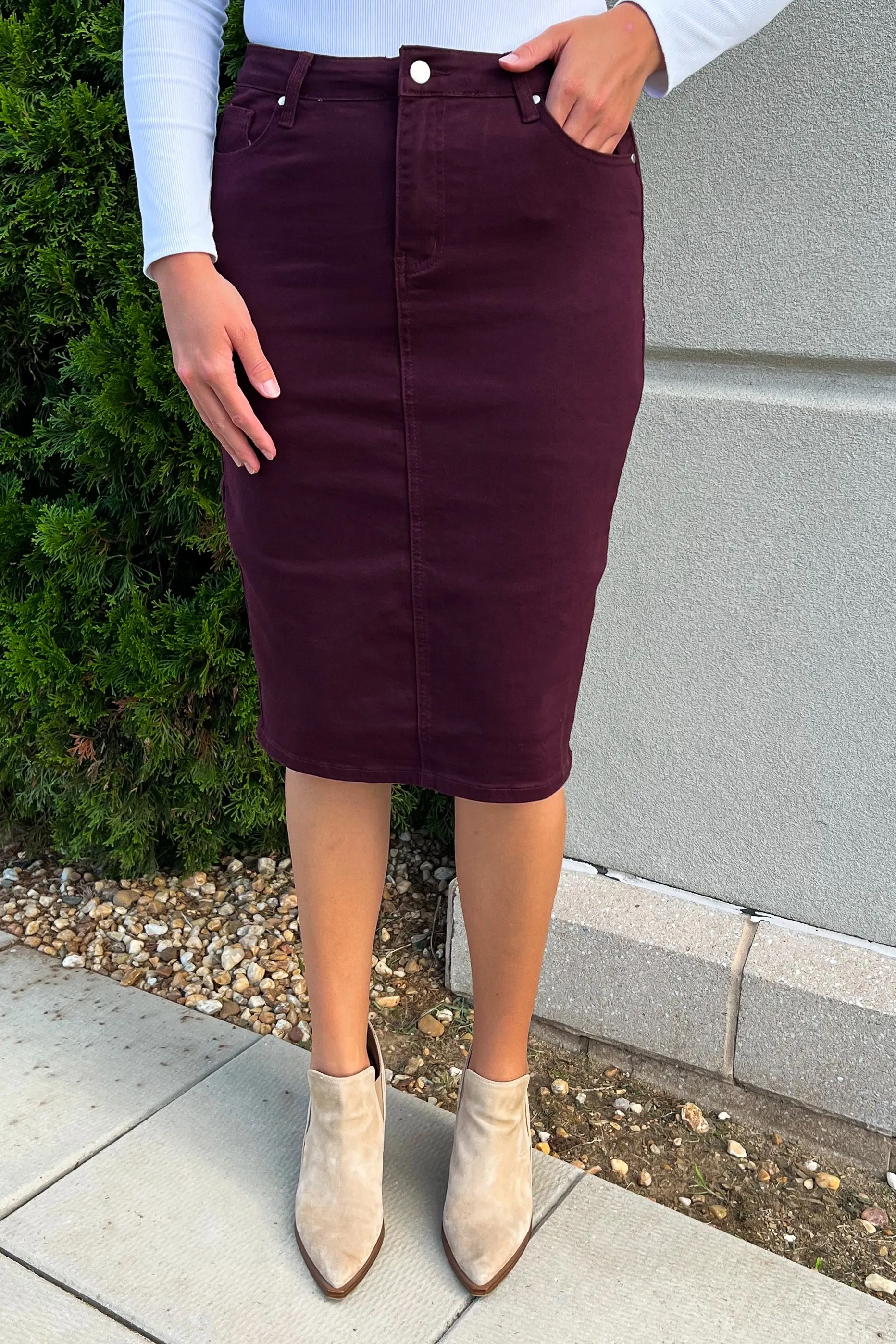 JDA Deep Plum Denim Skirt (FINAL SALE)