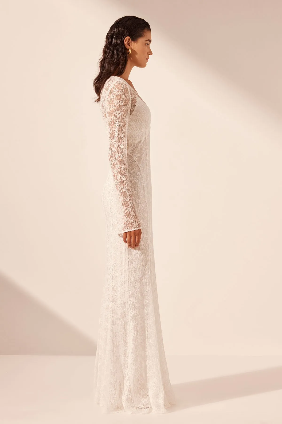 LA LUNE SOL LACE PLUNGED PANELLED MAXI DRESS - IVORY