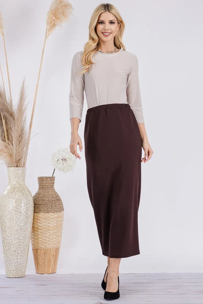 Laura Ann Espresso Brown Pencil Skirt-Textured (Regular & Plus)