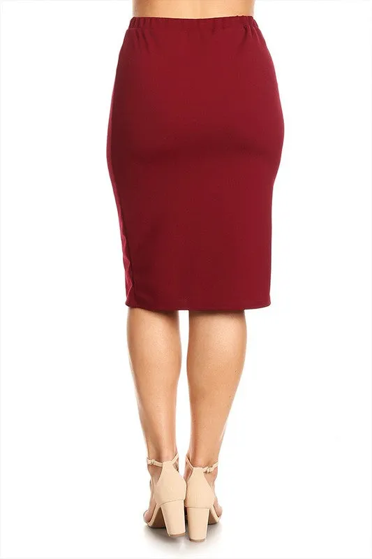 Laura Burgundy Pencil Skirt- (Regular & Plus)Textured