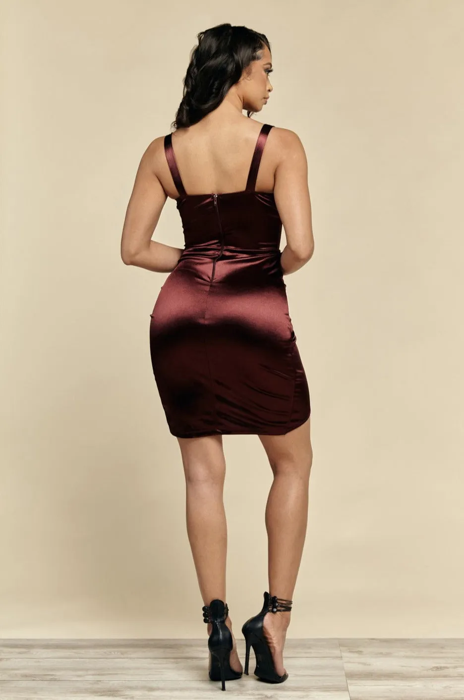 Lia Maroon Satin Corset Mini Dress