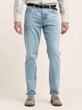 Light Blue Traditional Fit Five-Pocket Jeans