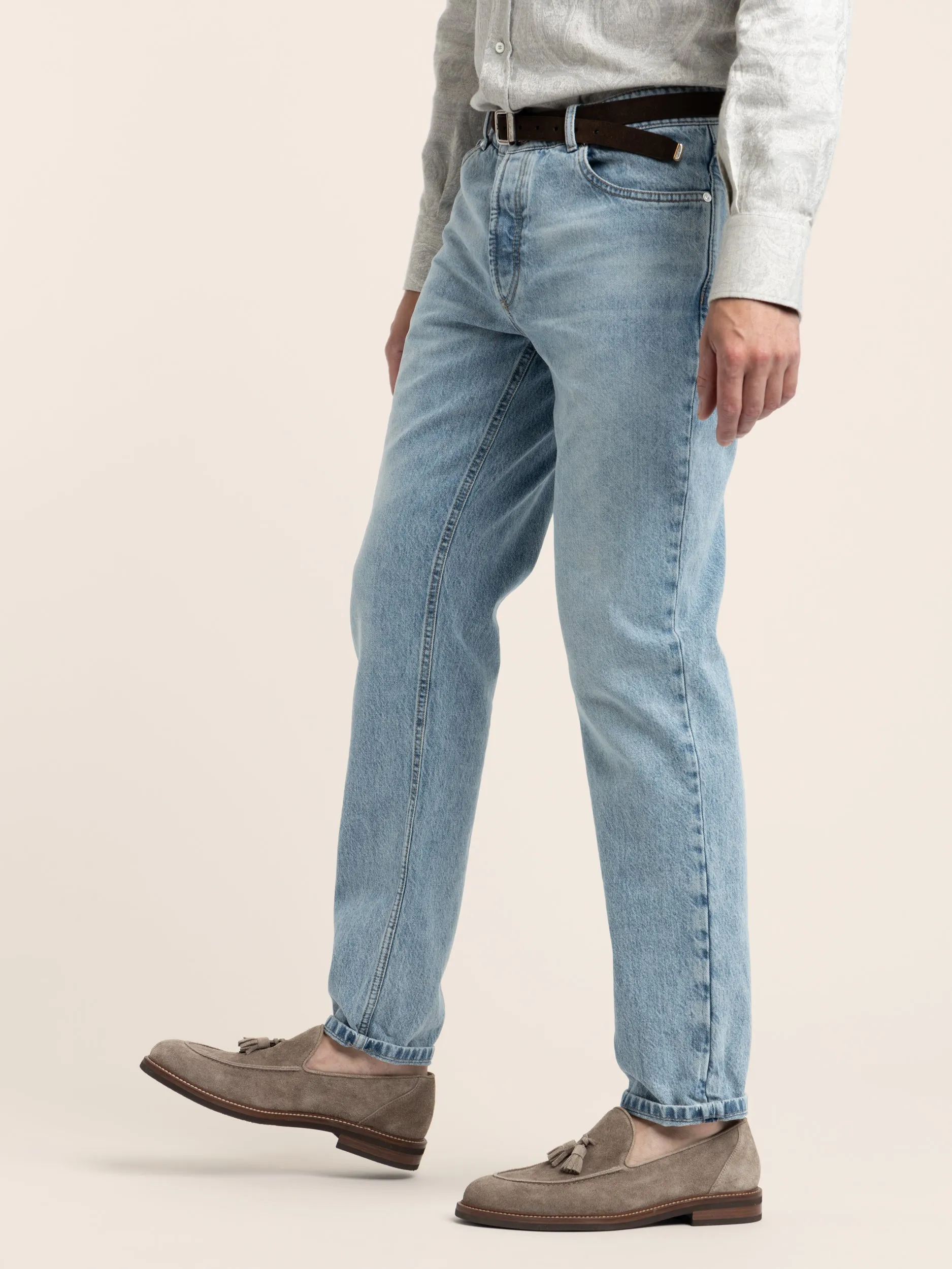 Light Blue Traditional Fit Five-Pocket Jeans