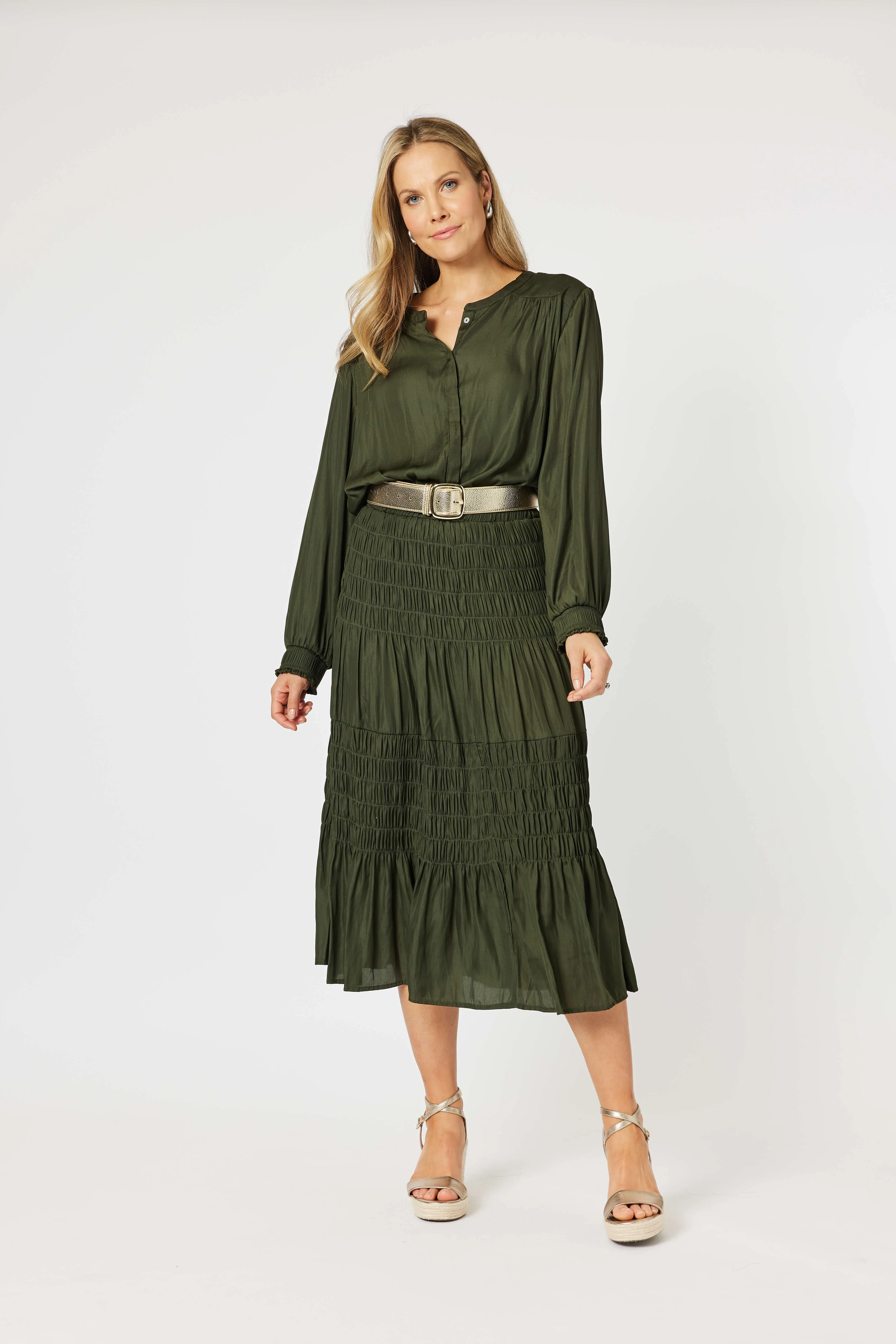 Luxe Shirred Skirt - Cypress