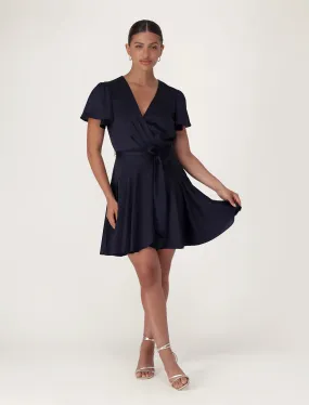 Chic Satin Mini Dress with Elegant Flutter Sleeves