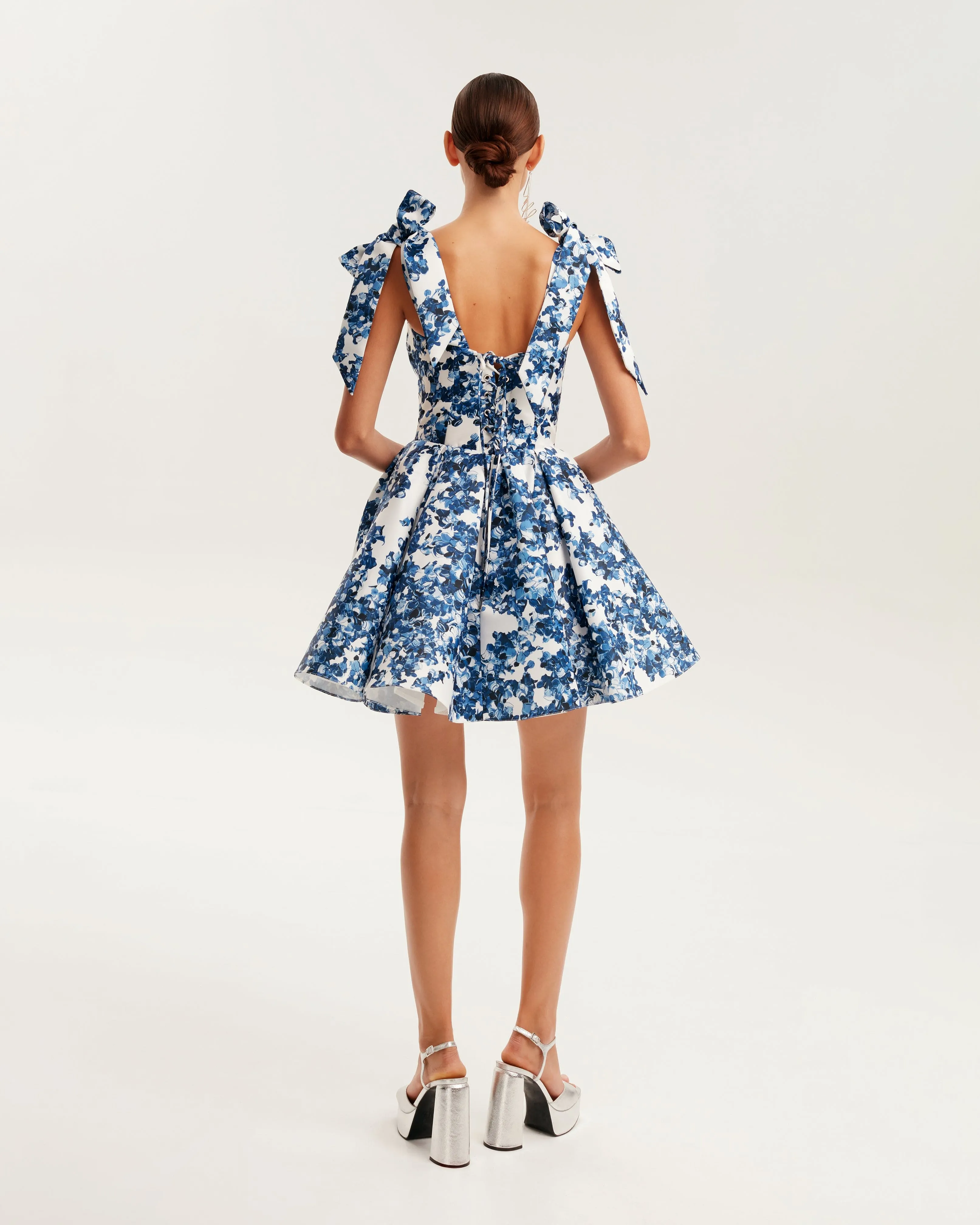 Marvelous blue hydrangea mini dress on straps, Garden of Eden