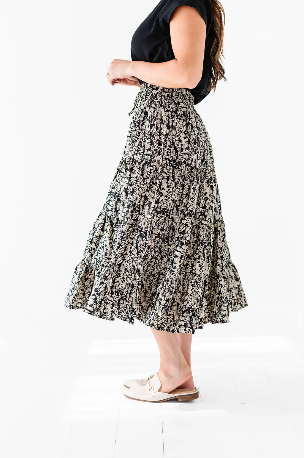 Meadow Tiered Midi Skirt in Black - Size 1X Left