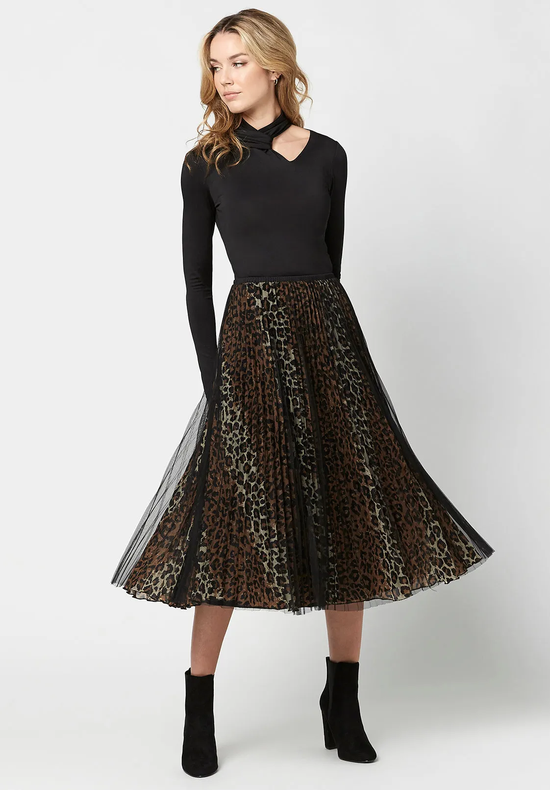 Mesh Overlay Leonarda Tea Skirt - WS0565F