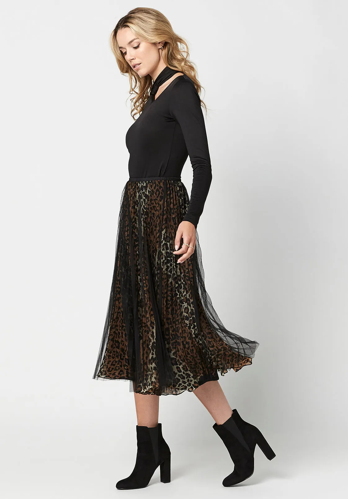 Mesh Overlay Leonarda Tea Skirt - WS0565F