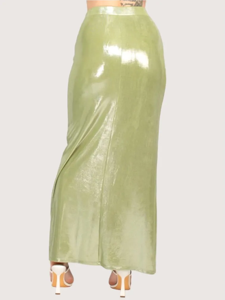 Metallic Maxi Skirt | Green