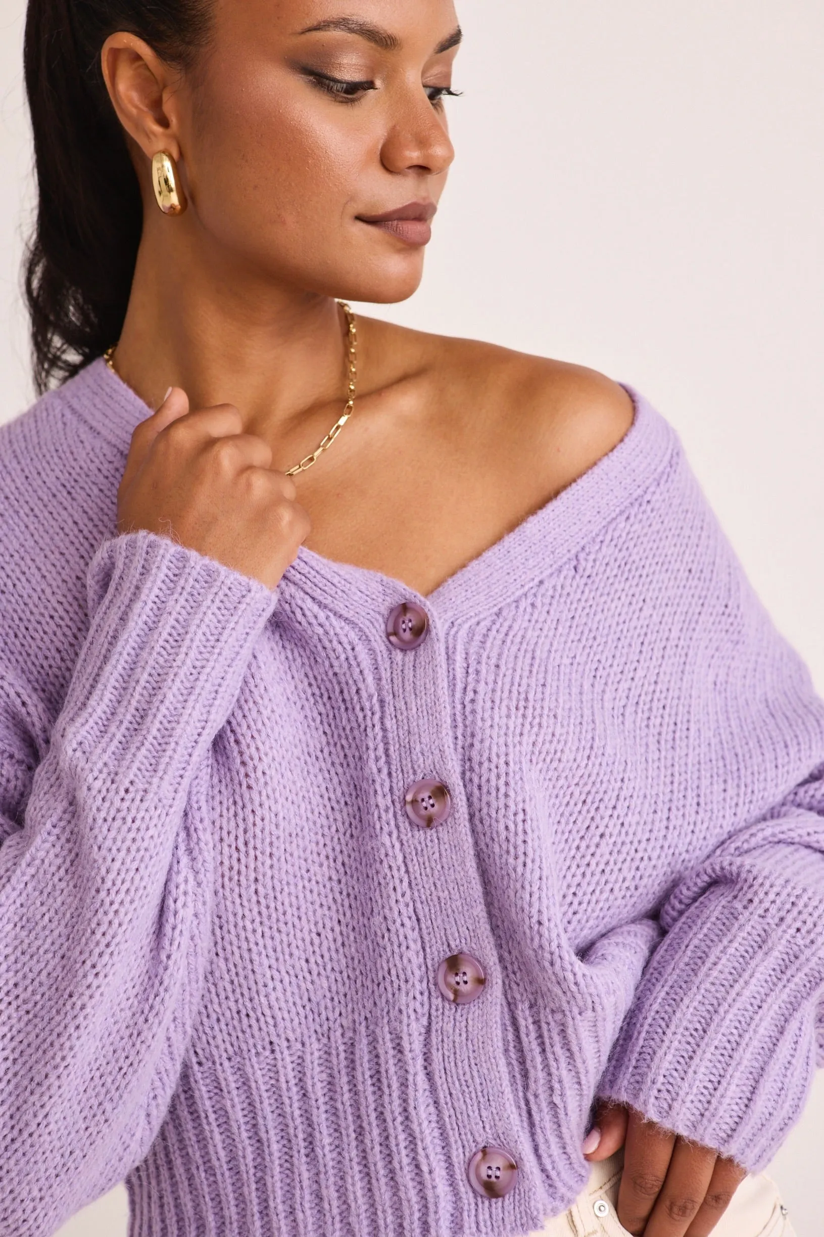 Mimi Lilac Slouchy Knit Cardigan