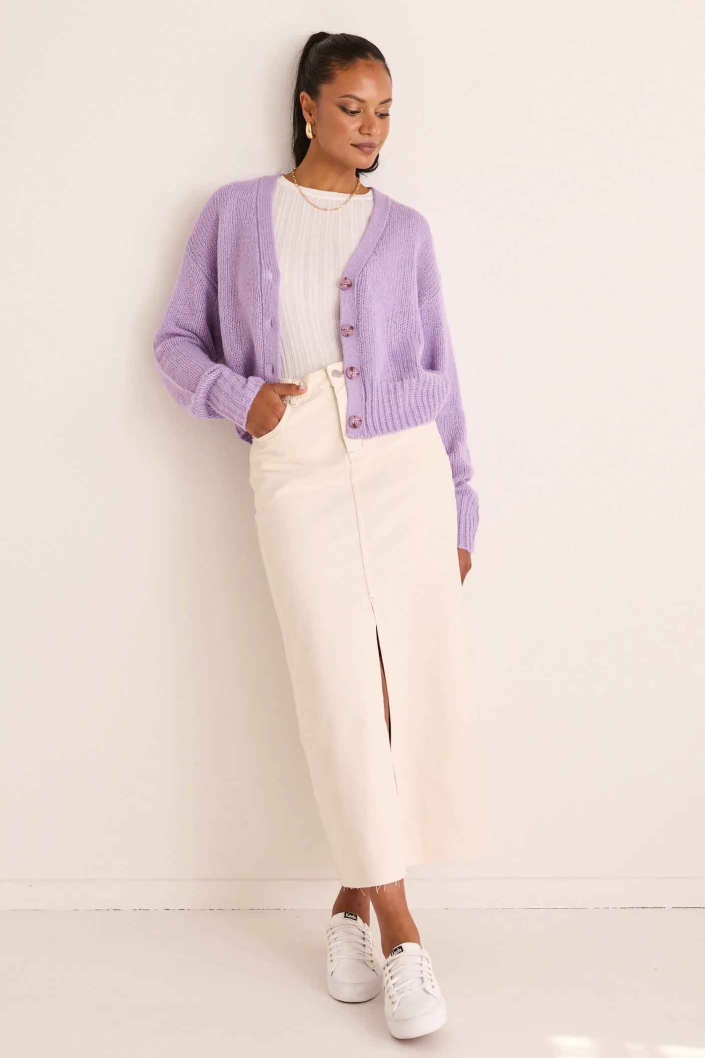 Mimi Lilac Slouchy Knit Cardigan