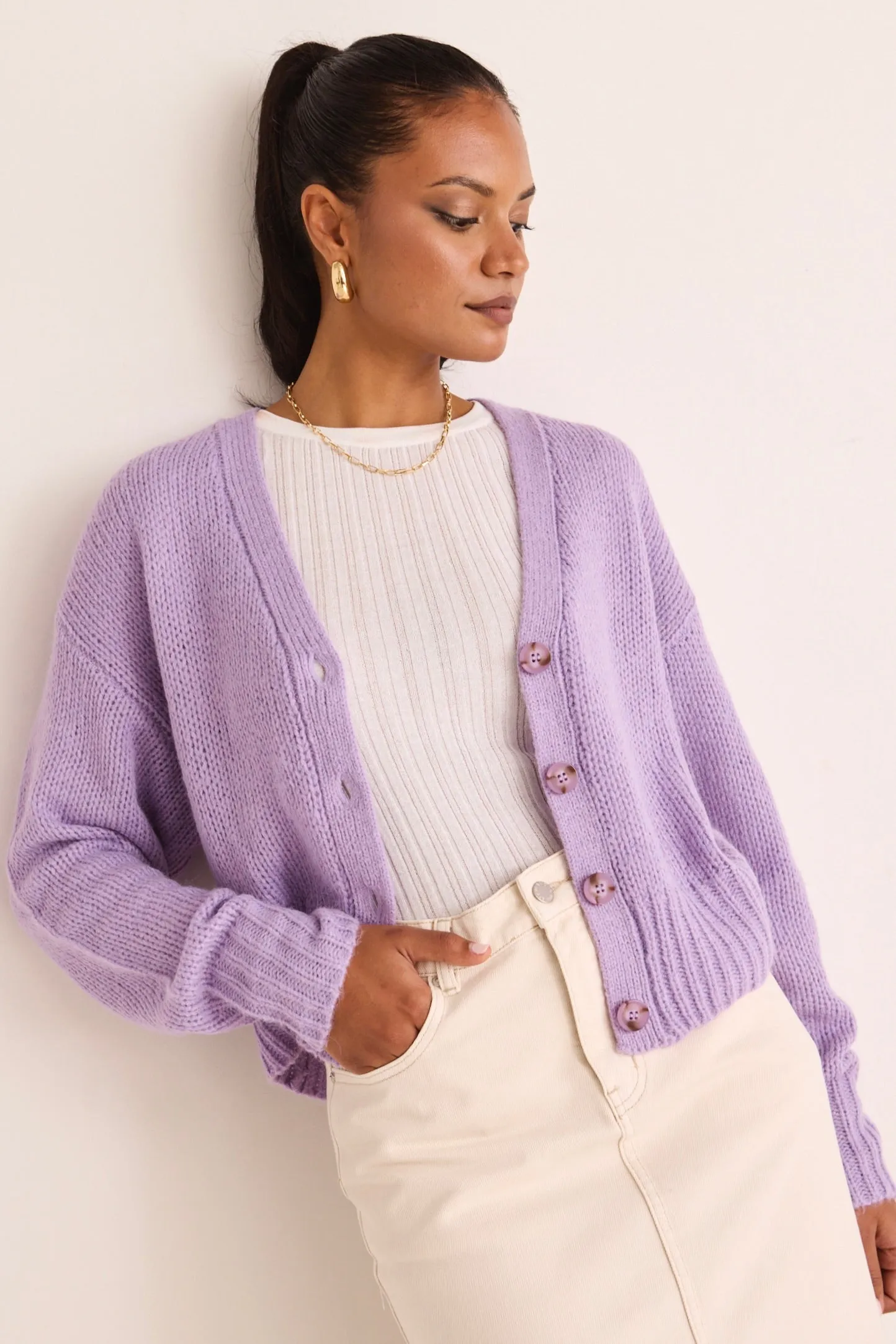 Mimi Lilac Slouchy Knit Cardigan