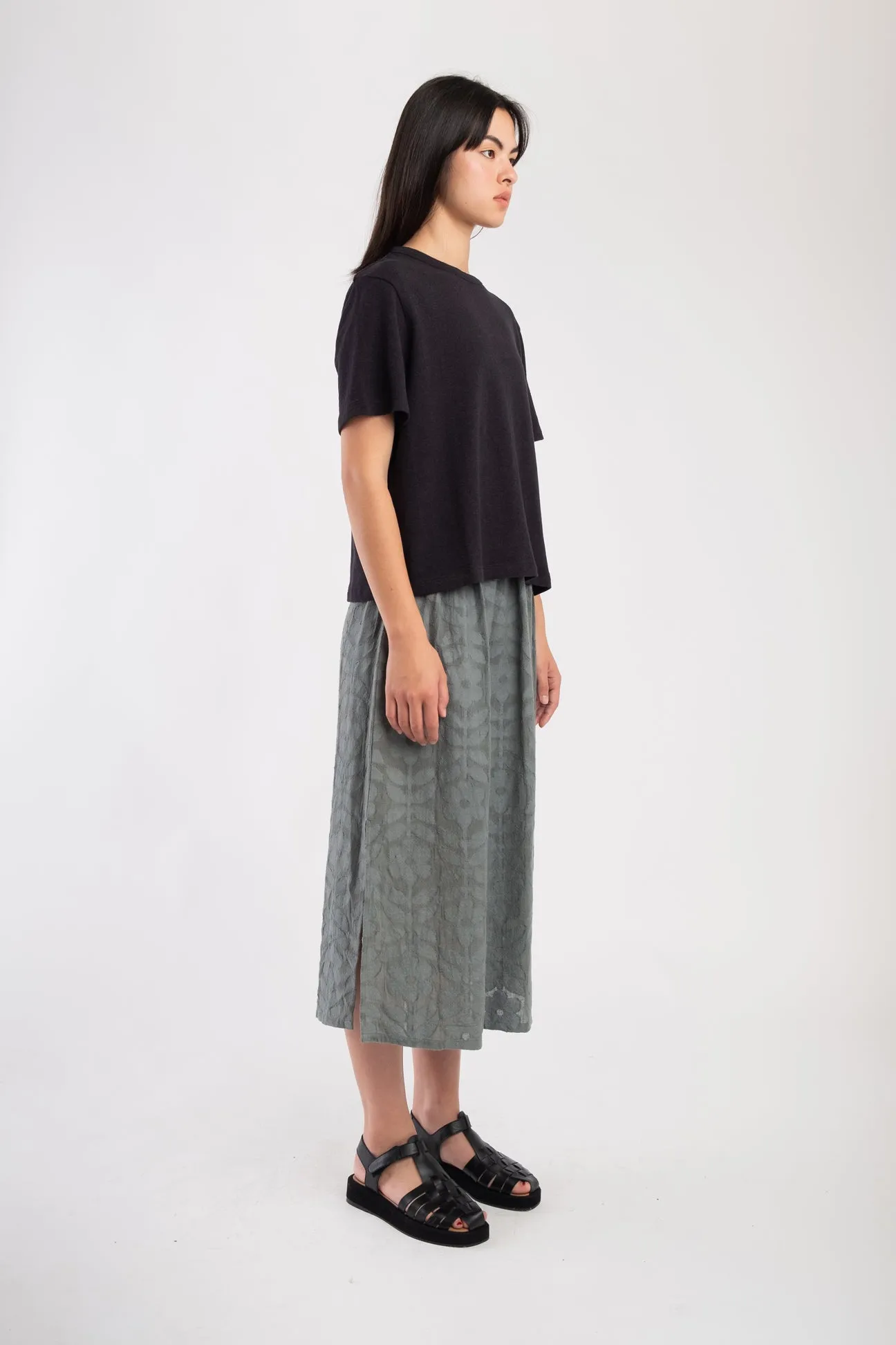 Mineral Green Floral Jacquard Skirt