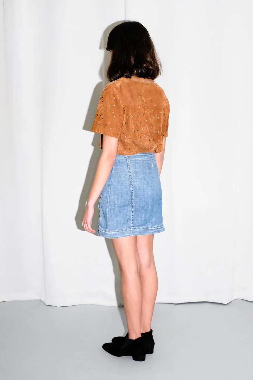 MM6 MAISON MARGIELA LINEN DENIM BUTTON SKIRT