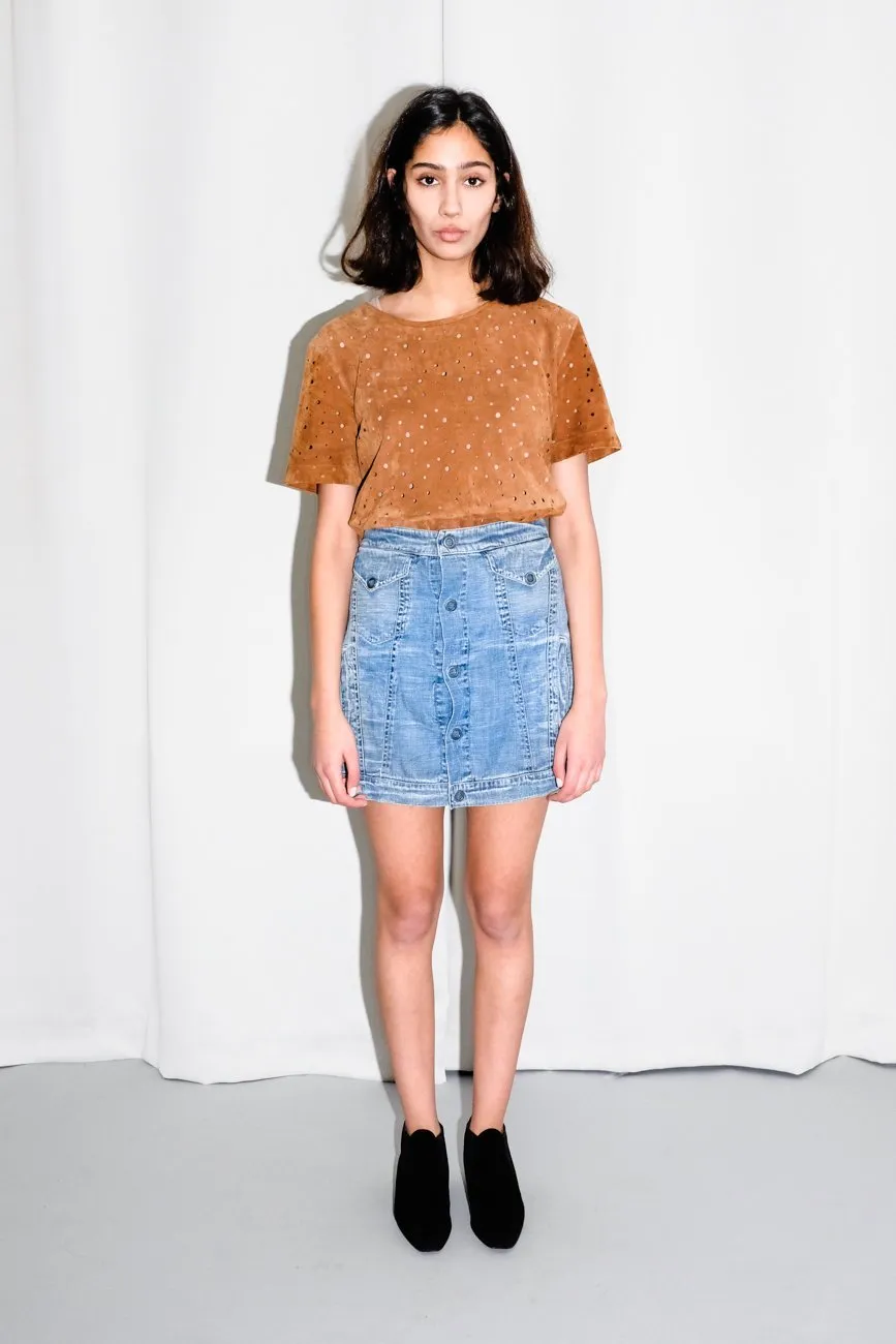 MM6 MAISON MARGIELA LINEN DENIM BUTTON SKIRT