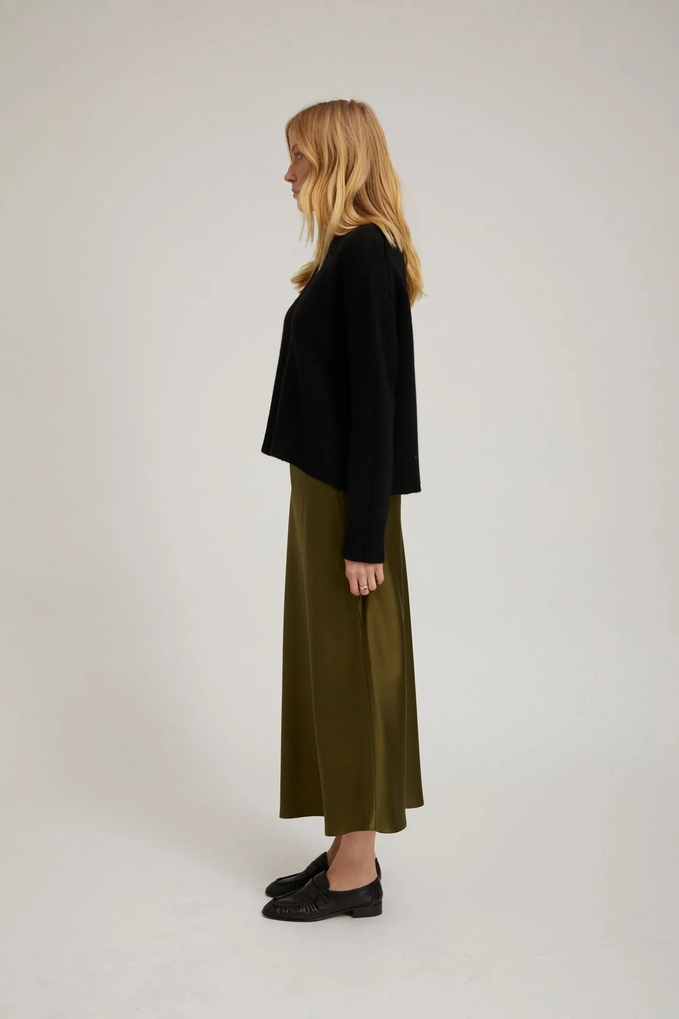 Moss Silk Bias Maxi Skirt