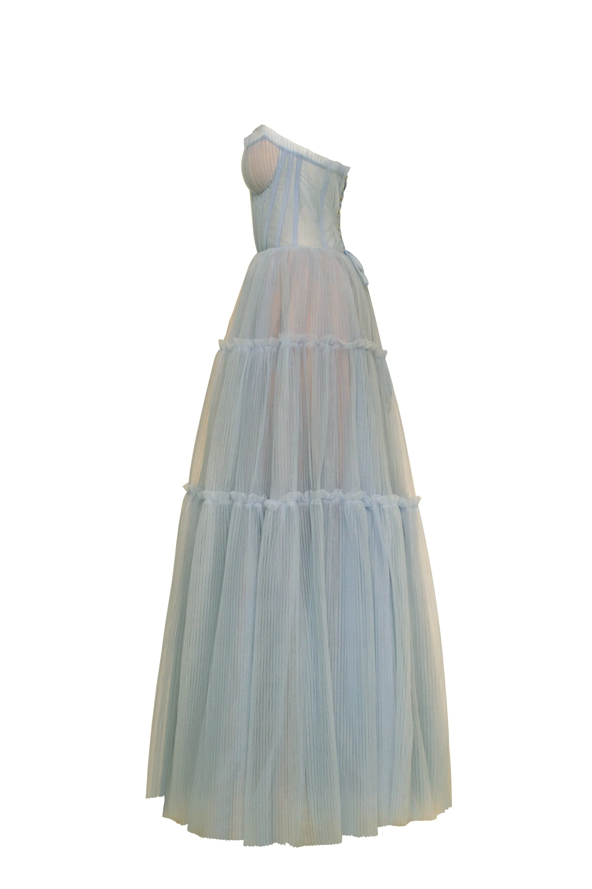 Ocean wave tulle maxi dress with ruffled skirt, Garden of Eden