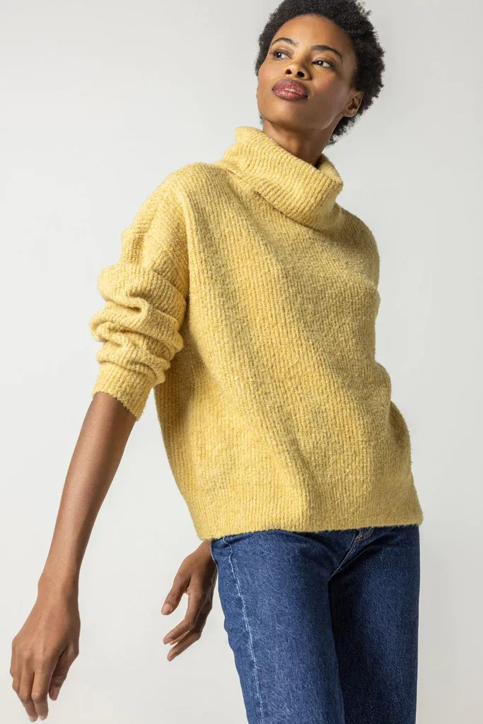 PA2251gd Lilla P Oversized Ribbed Turtleneck Sweater