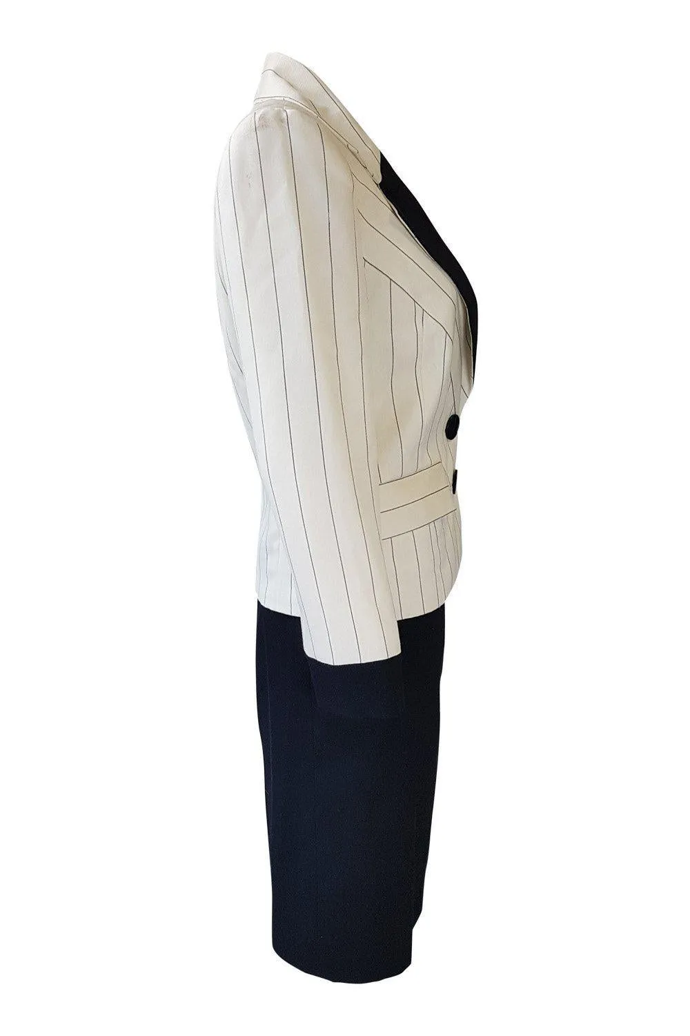 PIERRE BALMAIN Paris Cream and Black Pinstripe Vintage Skirt Suit (FR 36)