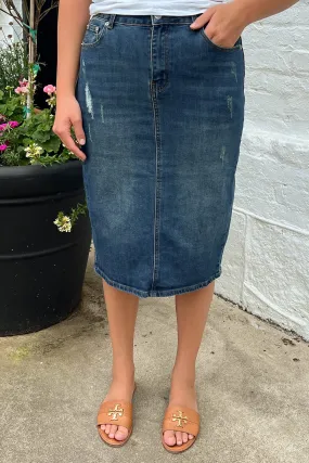 Piper Distressed Denim Skirt in Dk. Indigo (FINAL SALE)