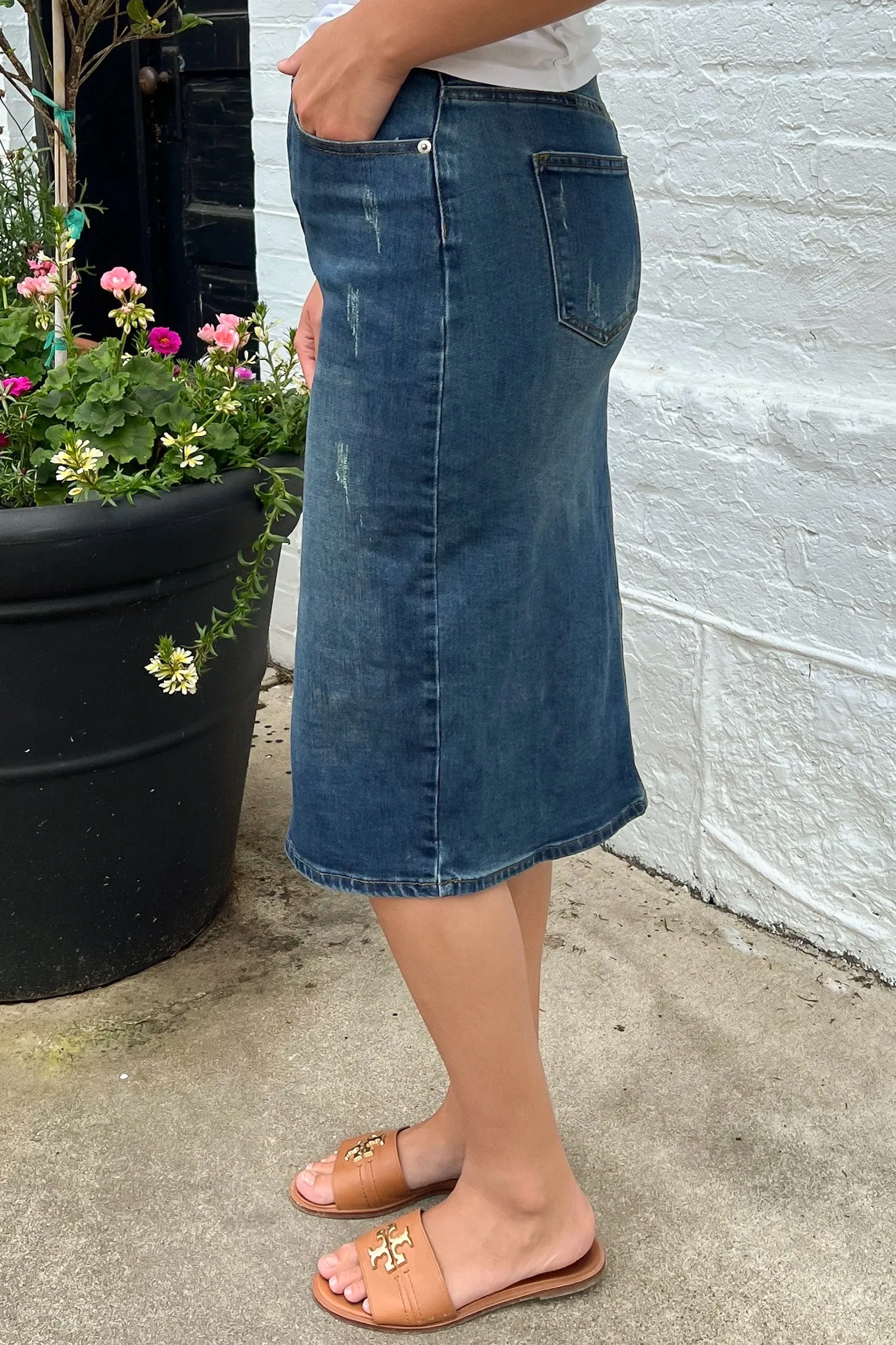 Piper Distressed Denim Skirt in Dk. Indigo (FINAL SALE)