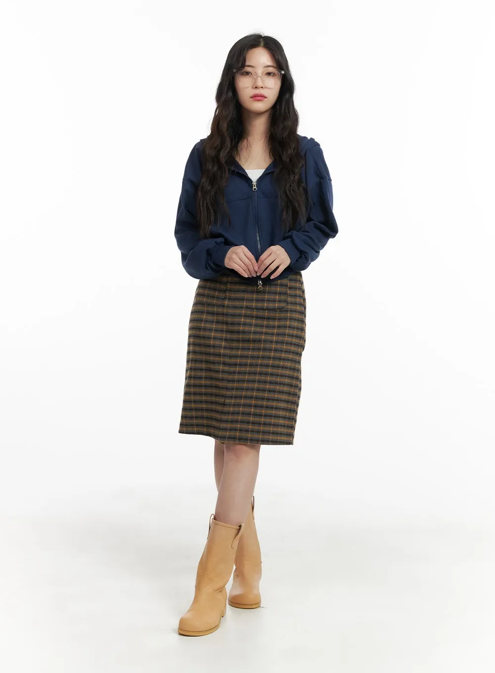 Plaid Midi Skirt OM422