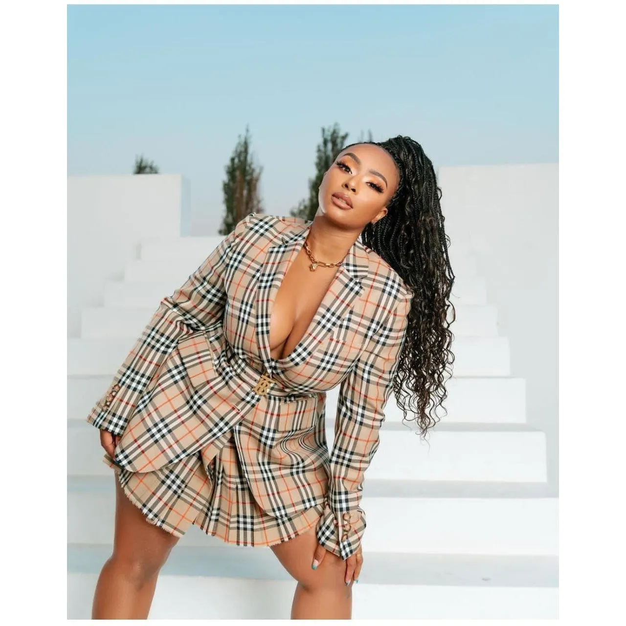 Plaid Mini Skirt and Blazer Set