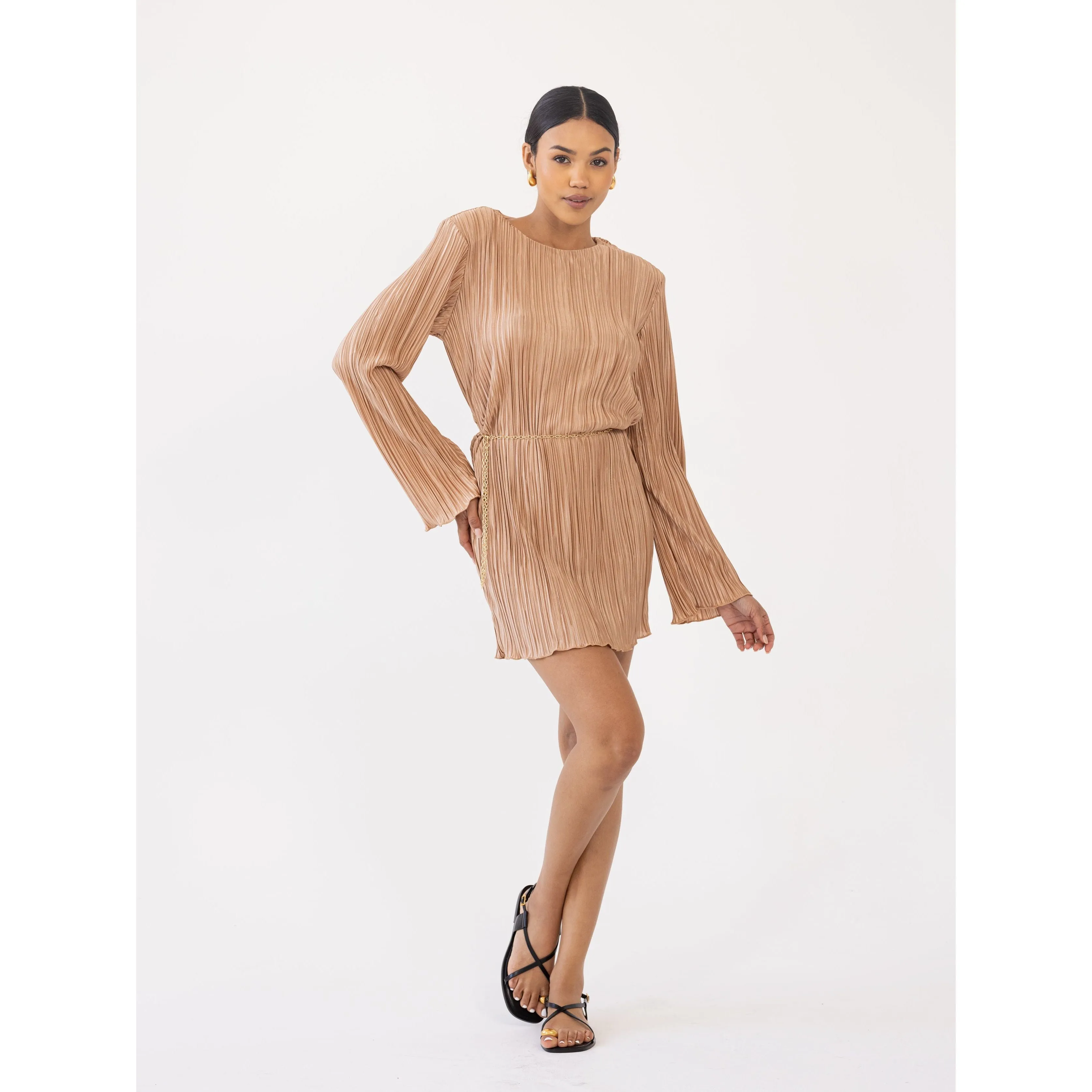 Plisse Mini Dress - Nude