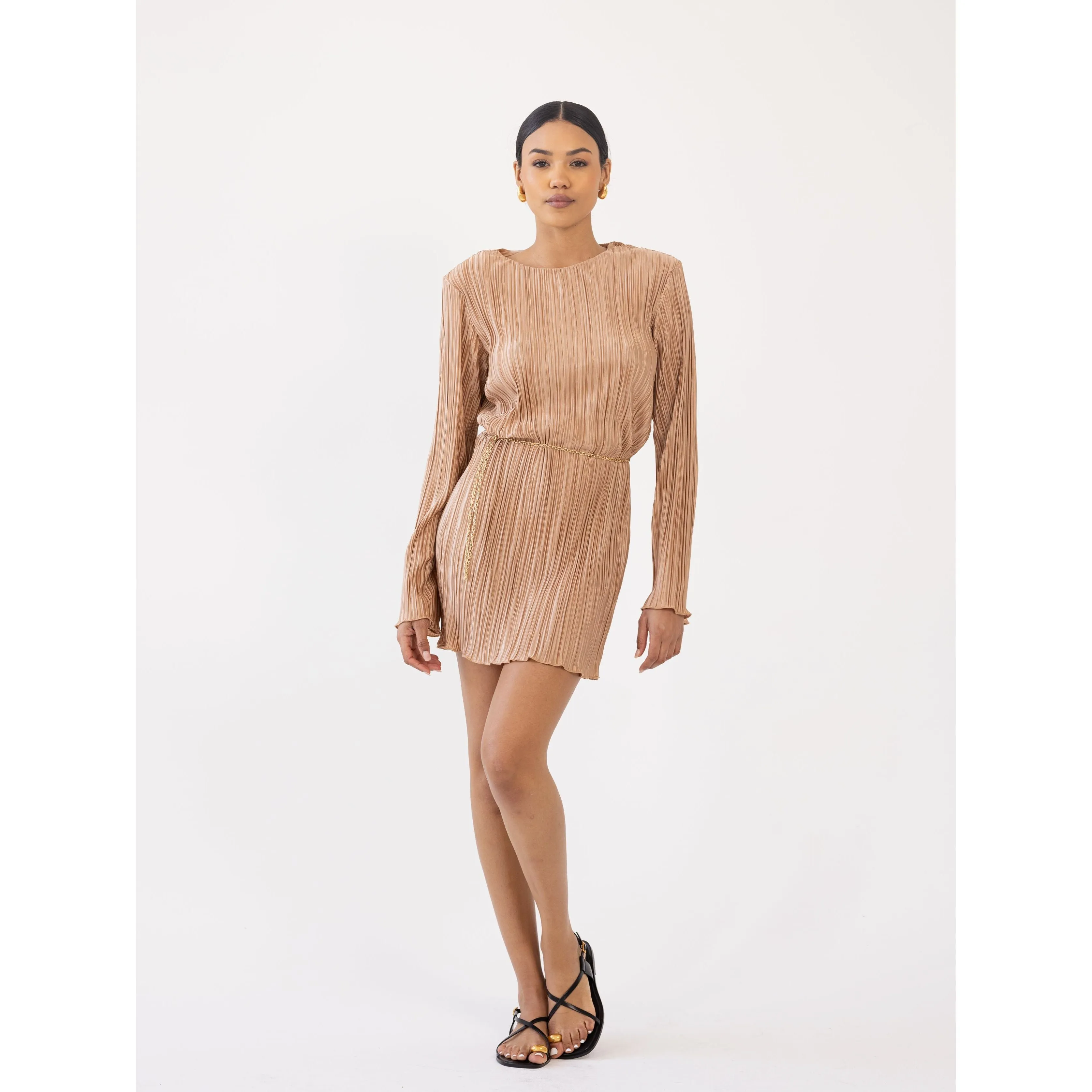 Plisse Mini Dress - Nude