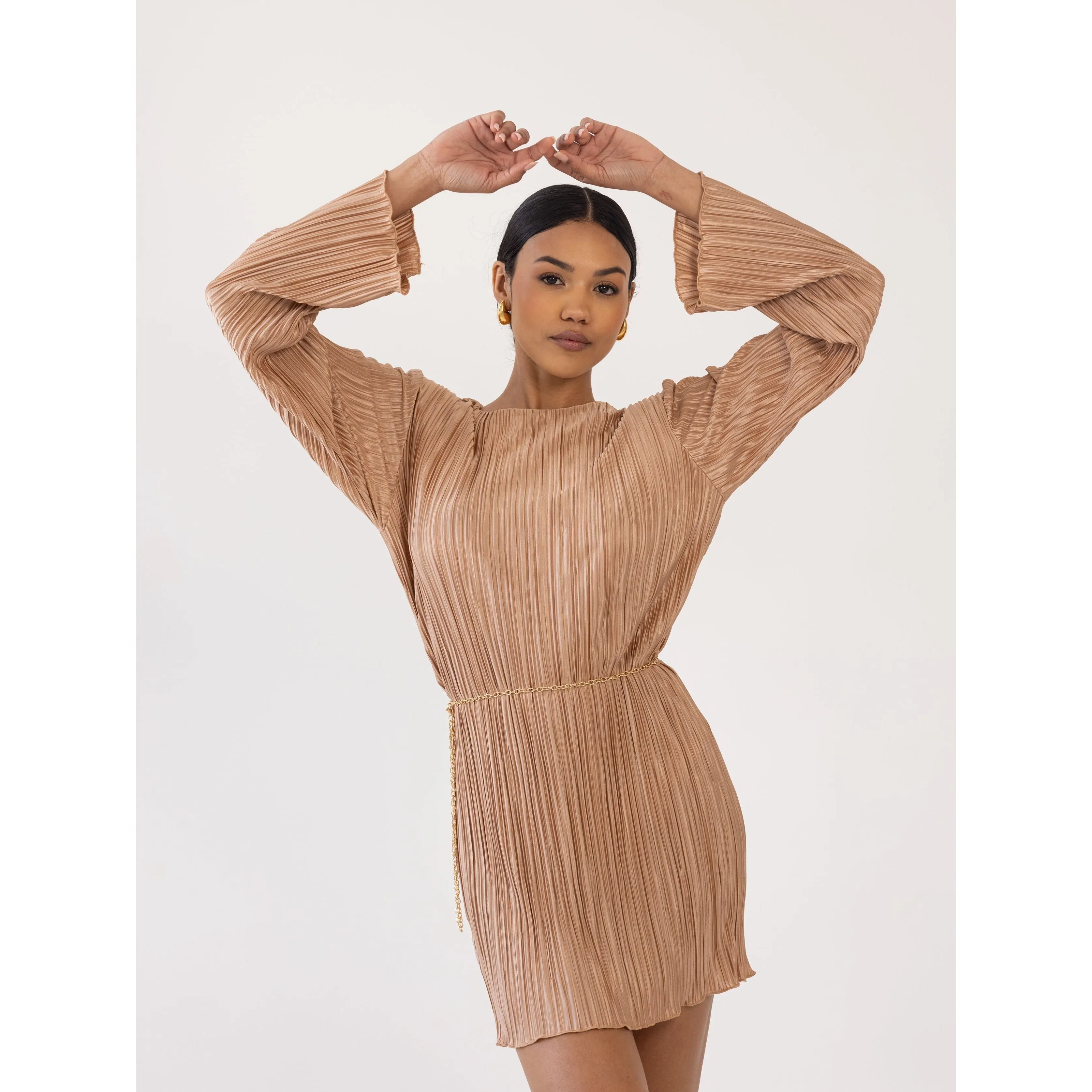 Plisse Mini Dress - Nude