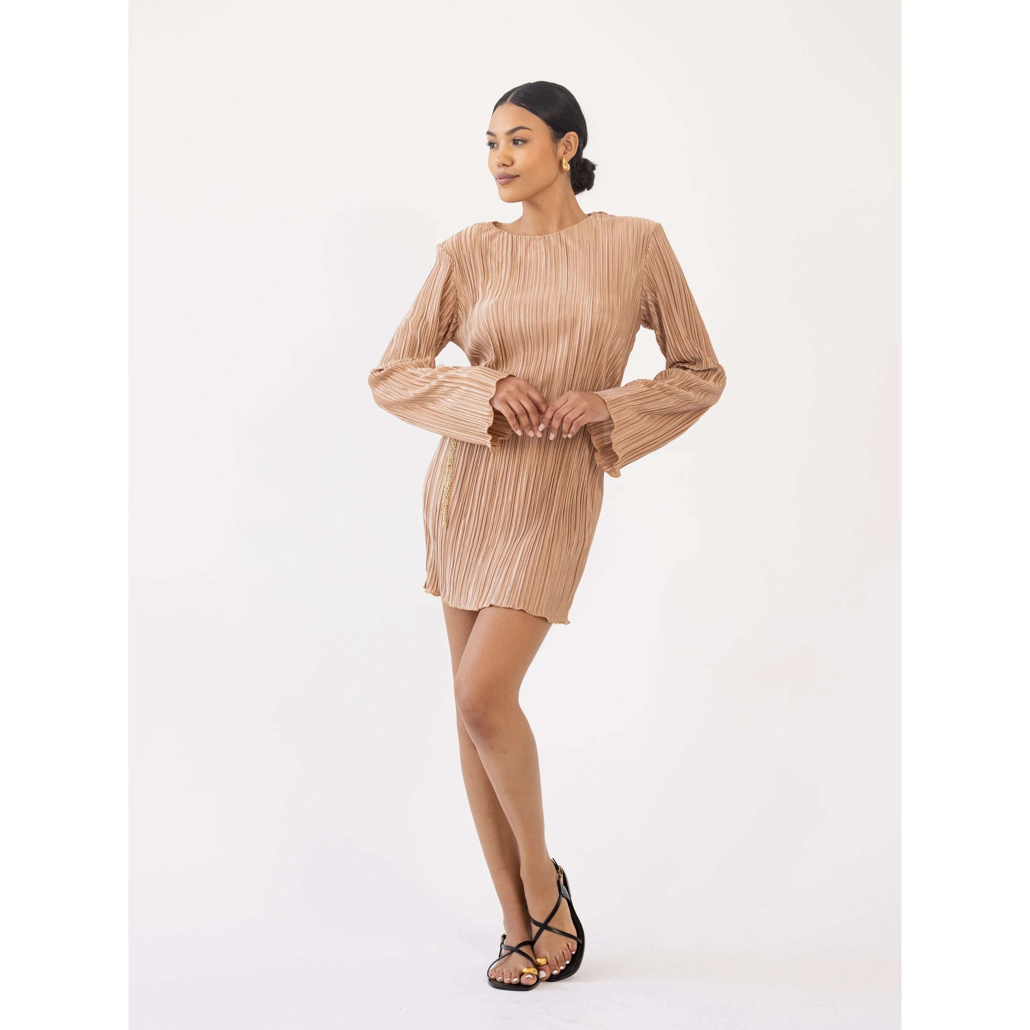 Plisse Mini Dress - Nude