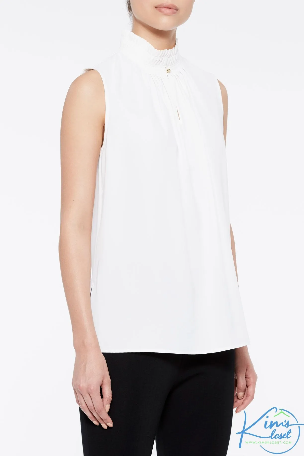 Ruched Neck Crepe De Chine Blouse