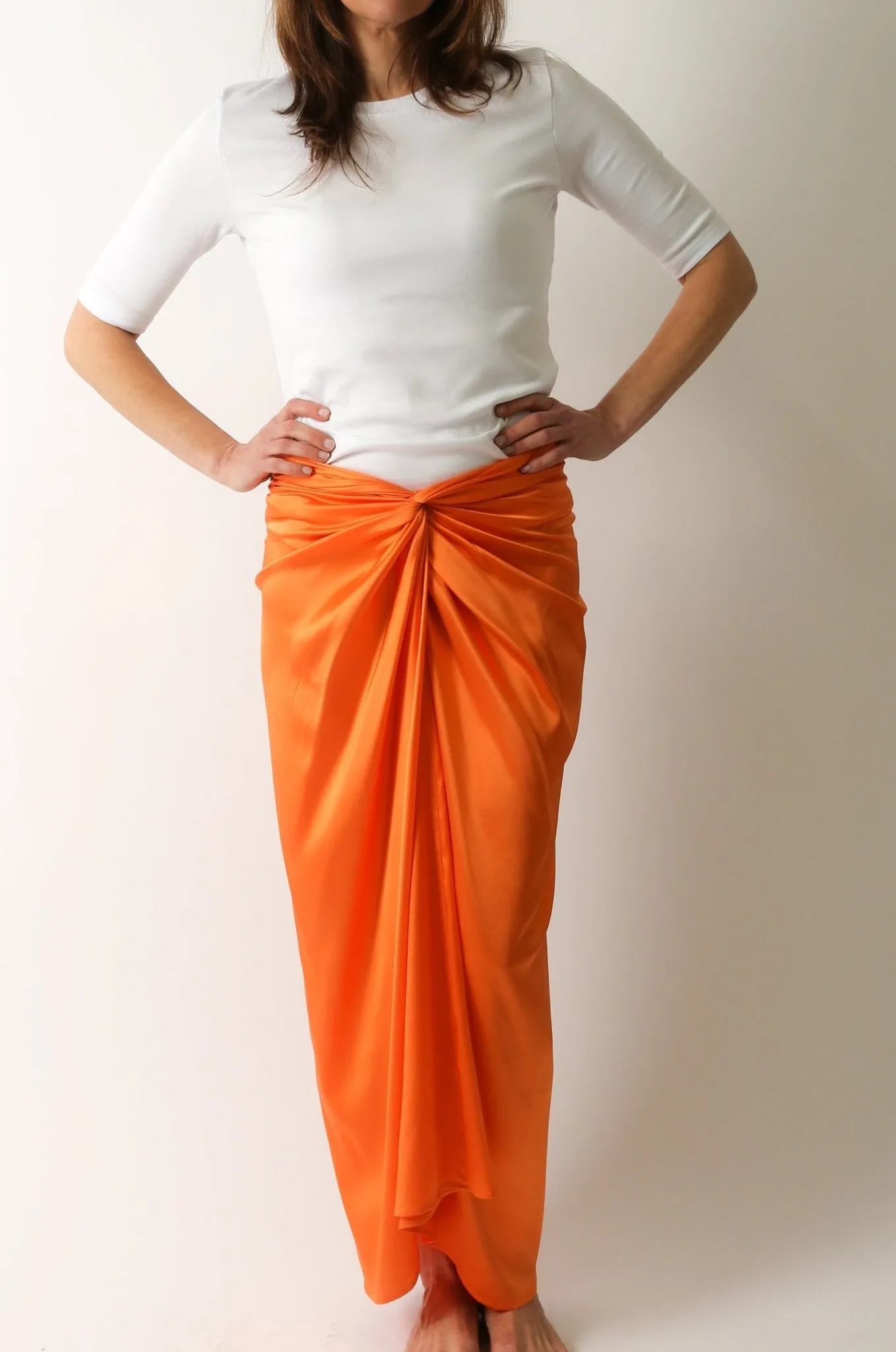 SANAA SARONG SKIRT IN STRETCH SILK CHARMEUSE IN PAPAYA