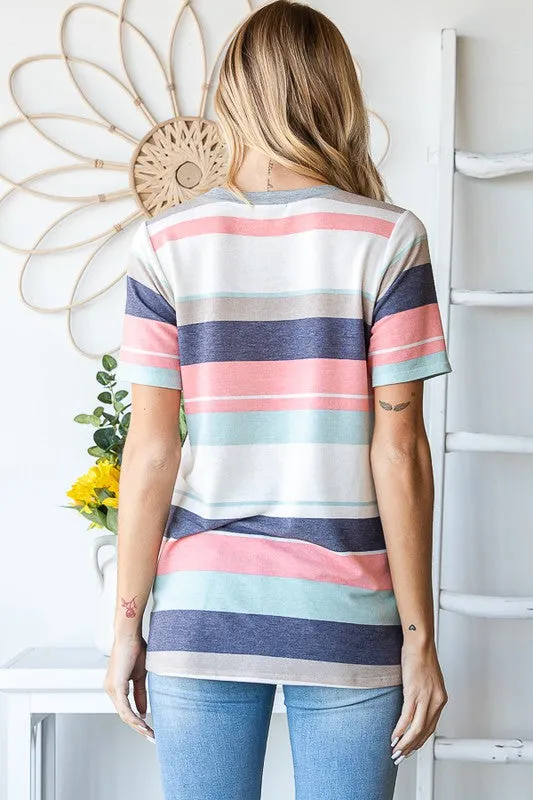 Social Graces Top - Peach & Mint Stripe