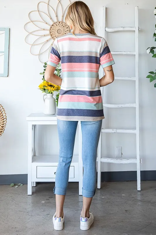 Social Graces Top - Peach & Mint Stripe