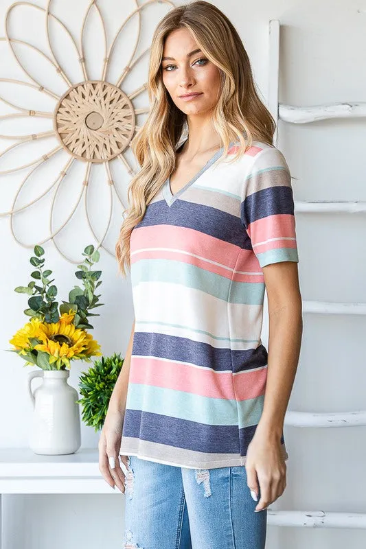 Social Graces Top - Peach & Mint Stripe