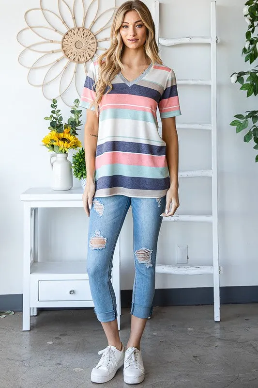 Social Graces Top - Peach & Mint Stripe