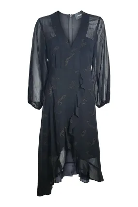 THE KOOPLES Black Paisley Print Long Sleeved Midi Dress (1 | EU 36 | UK 10 | IT 42)