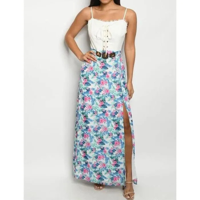 Tie Front Bodice Floral Maxi