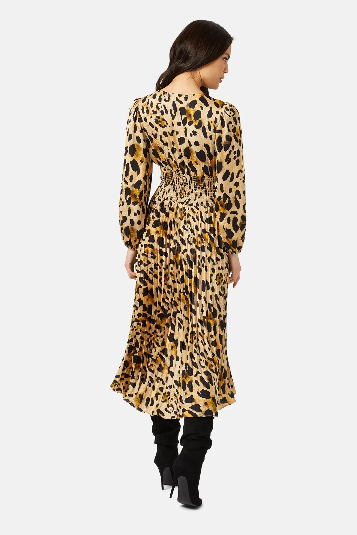 Traffic People Aurora Dress-Gold Animal Print-WSM11868040