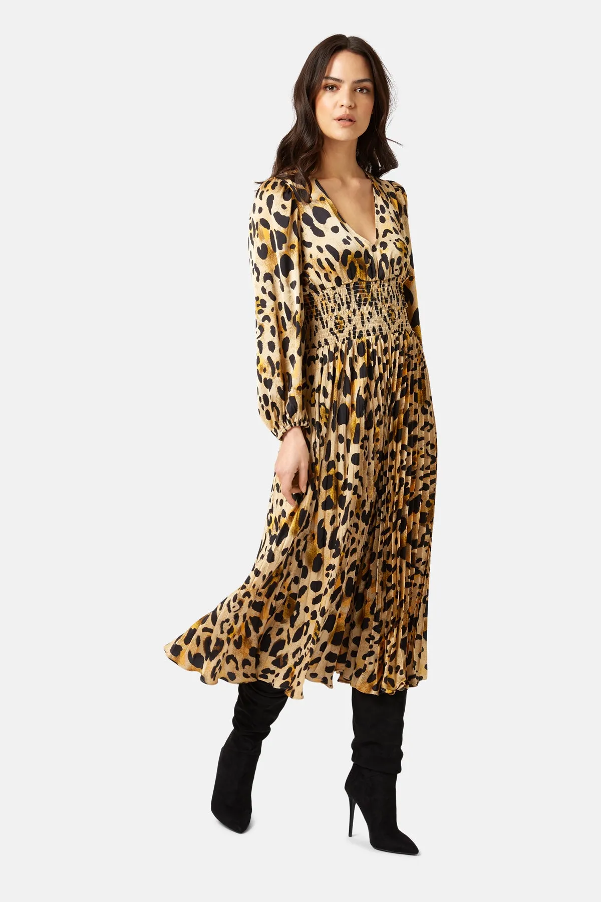 Traffic People Aurora Dress-Gold Animal Print-WSM11868040