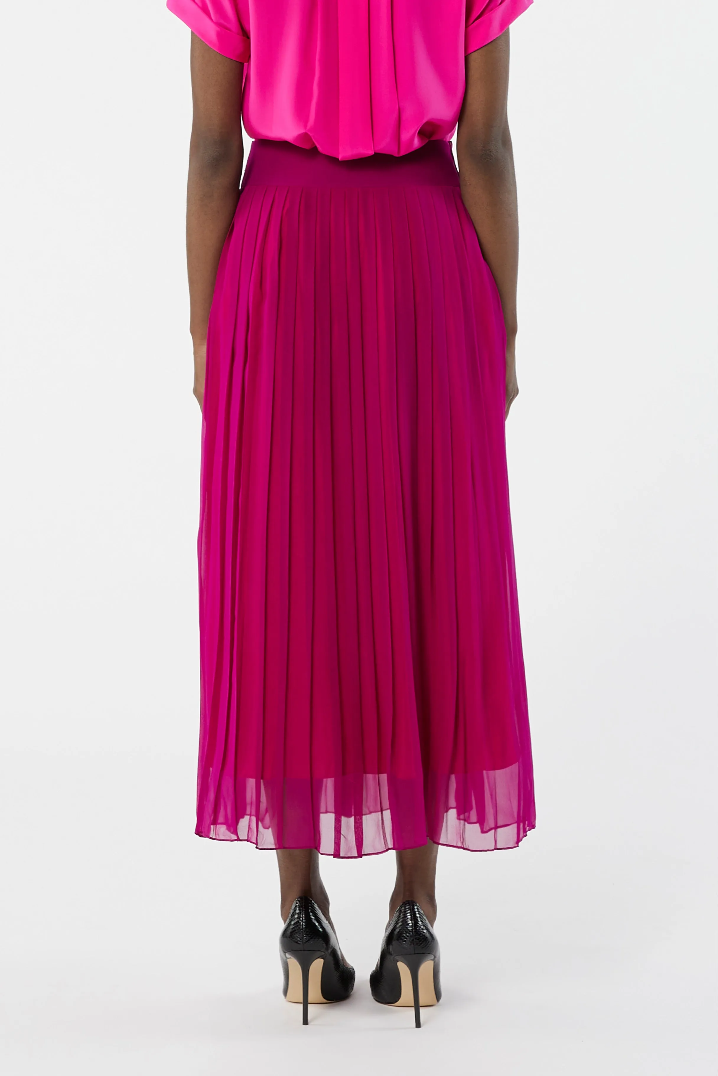 TYPHON fuchsia - silk aerial long pleated skirt