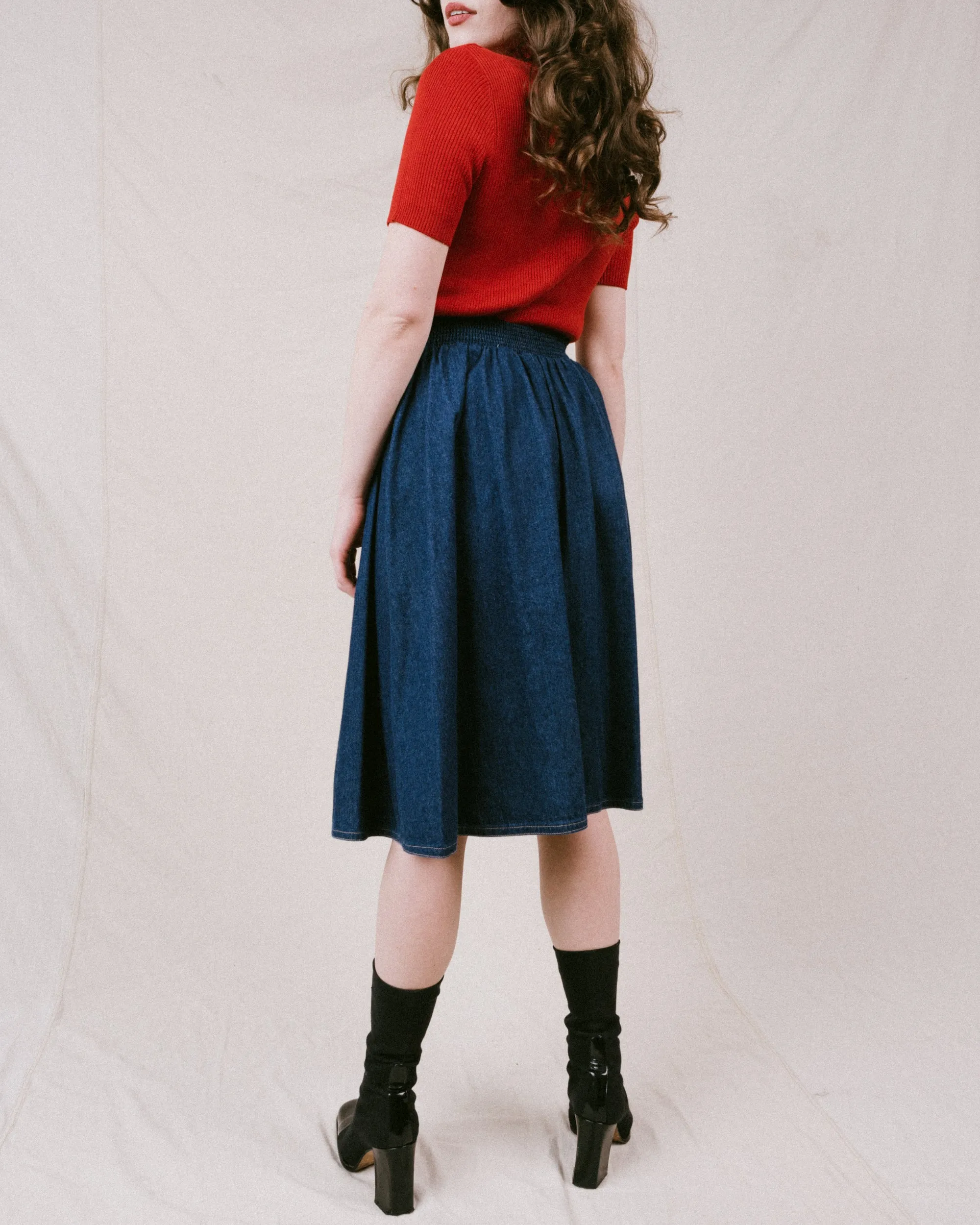 Vintage Denim Midi Skirt (XS-M)