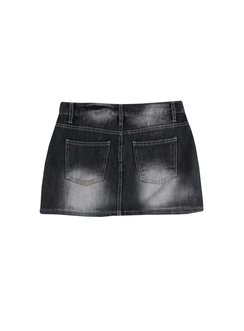 Washed Low Rise Mini Denim Skirt IM405