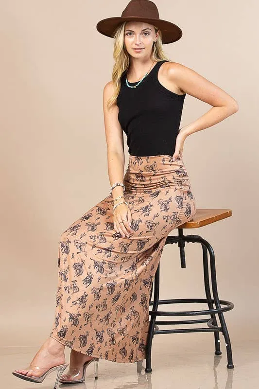 Western Bucking Horse Maxi Skirt