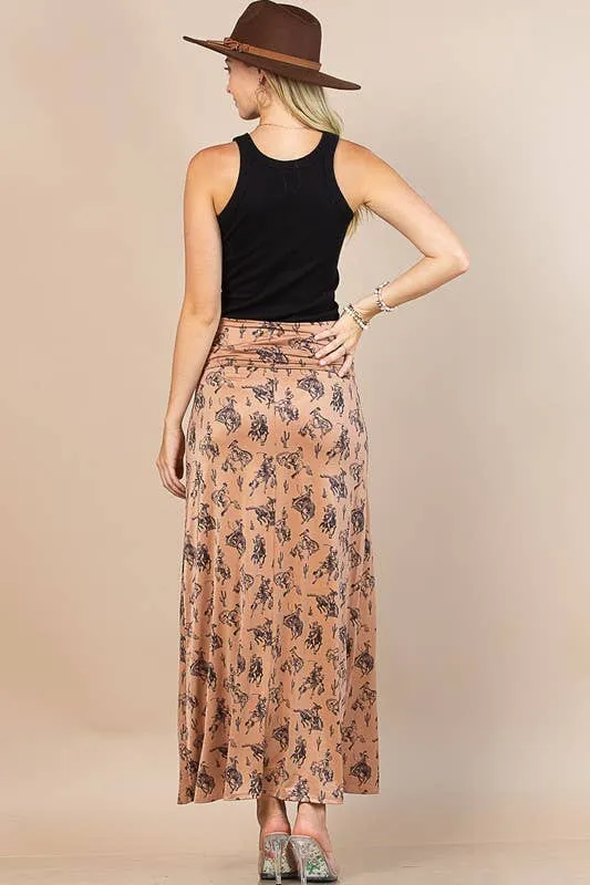 Western Bucking Horse Maxi Skirt